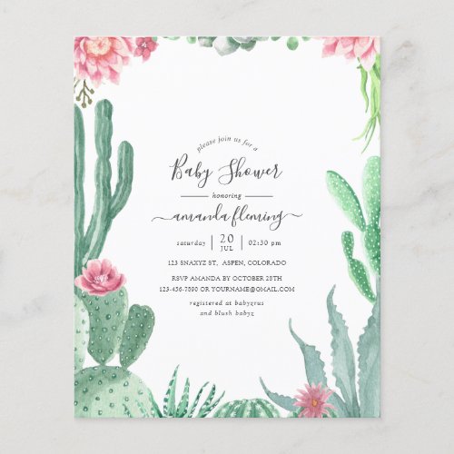 Watercolor Succulents Baby Shower Invitation Flyer