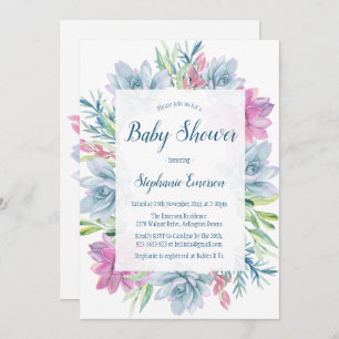 Watercolor Succulents Baby Shower Invitations
