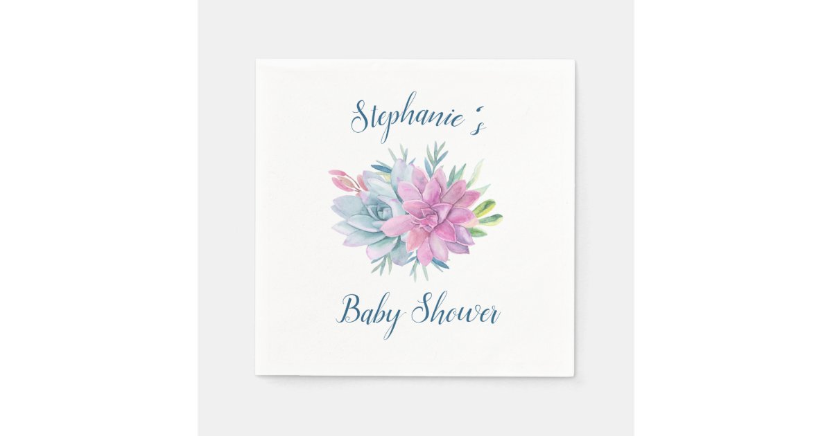 Watercolor Succulents Baby Shower Personalized Napkin Zazzle Com