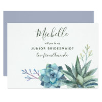 Watercolor Succulents Be My Junior Bridesmaid Invitation