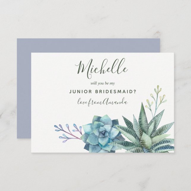 Watercolor Succulents Be My Junior Bridesmaid Invitation (Front/Back)
