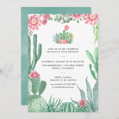 Watercolor Succulents Birthday Party Invitation