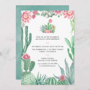 Watercolor Succulents Birthday Party Invitation