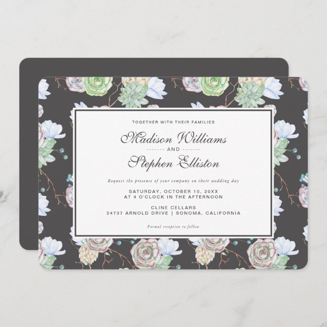 Watercolor | Succulents & Branches - Wedding Invitation (Front/Back)
