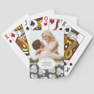 Watercolor   Succulents & Branches - Wedding Photo Poker Cards
