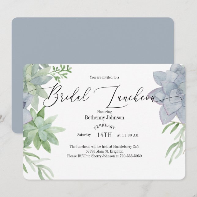 Watercolor Succulents Bridal Luncheon Invitation (Front/Back)