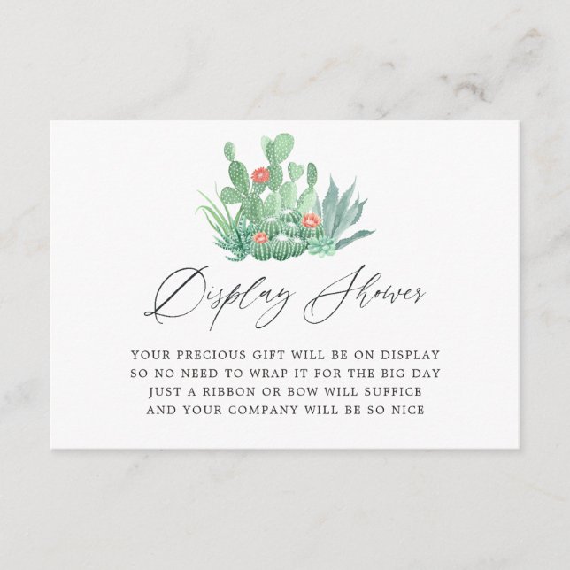Watercolor Succulents Bridal Shower Display Shower Enclosure Card (Front)