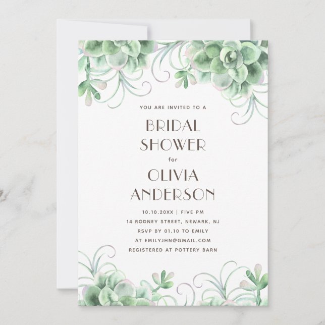 Watercolor succulents bridal shower. Floral cactus Invitation (Front)