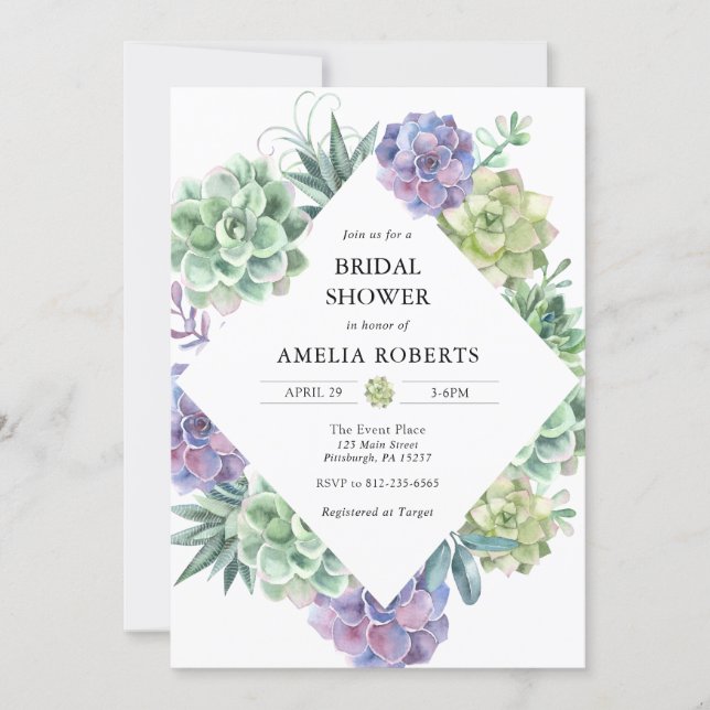 Watercolor Succulents Bridal Shower invitation (Front)