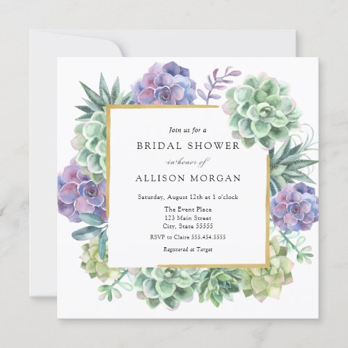 Watercolor Succulents Bridal Shower Invitation
