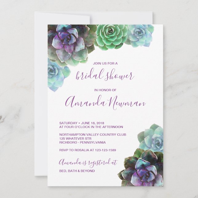 Watercolor Succulents | Bridal Shower Invitation (Front)