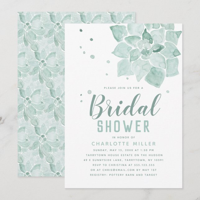 Watercolor Succulents Bridal Shower Invitation (Front/Back)