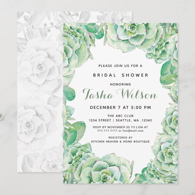 Watercolor Succulents Bridal Shower Invite (Front/Back)