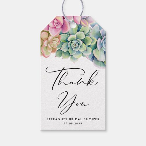 Watercolor Succulents Bridal Shower Thank You Gift Tags