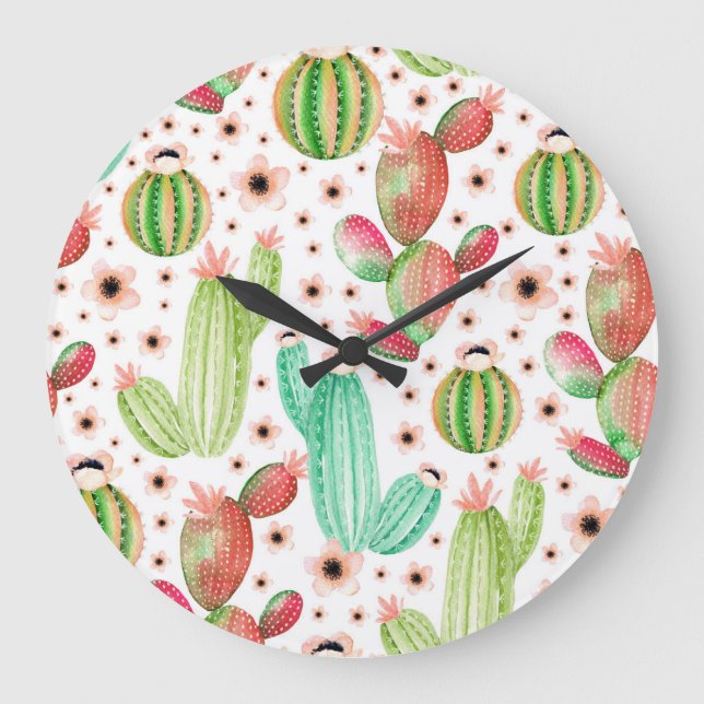 Watercolor succulents, cacti seamless pattern. large clock (Front)