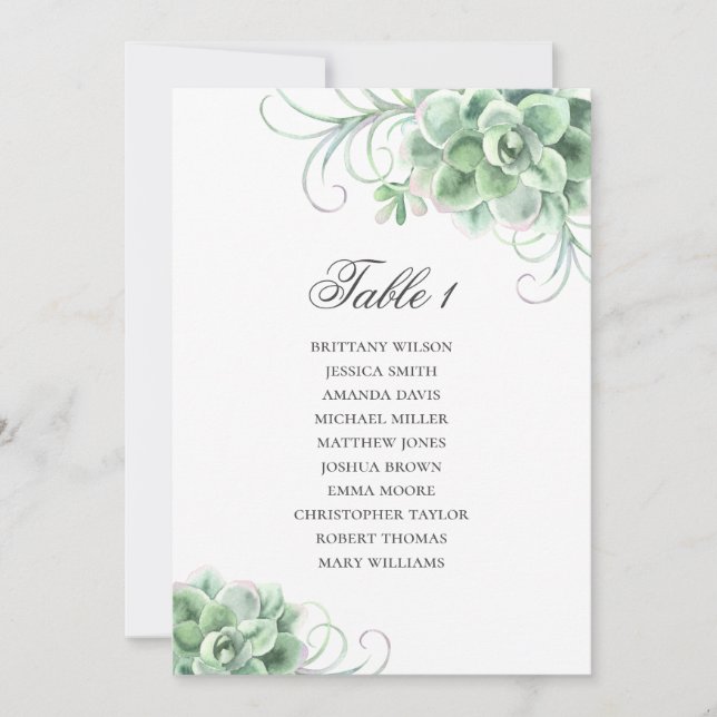 Watercolor succulents. Cacti wedding seating chart Invitation (Front)