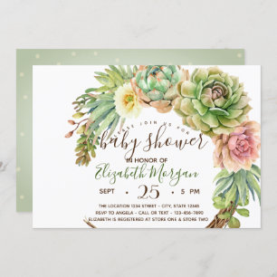 Watercolor Succulents, Cactus Dots Baby Shower Invitation