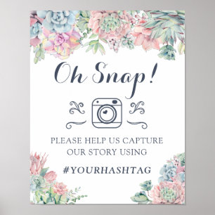 Watercolor Succulents Cactus Greenery Hashtag Sign