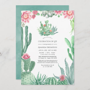 Watercolor Succulents Celebration of Life Photo Invitation