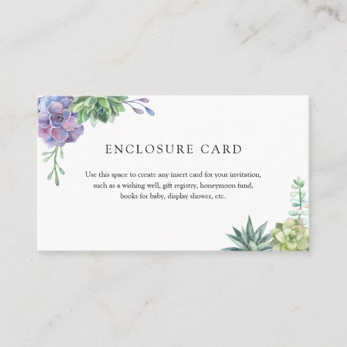 Watercolor Succulents Enclosure Card