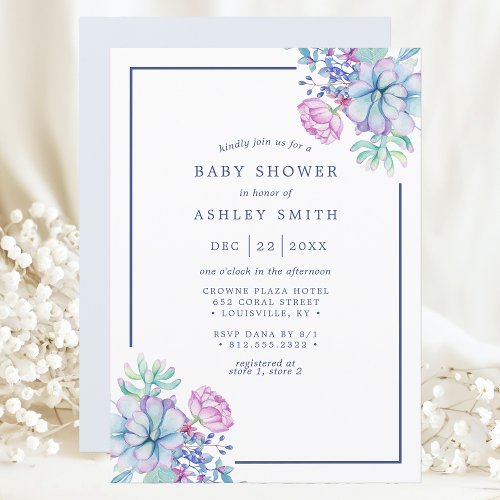 Watercolor Succulents Floral Boho Baby Shower Invitation