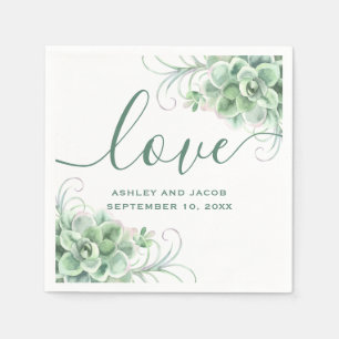 Watercolor succulents. Floral cactus wedding Napkins