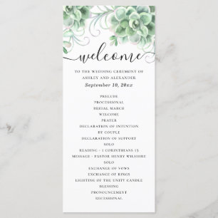 Watercolor succulents. Floral cactus wedding Program