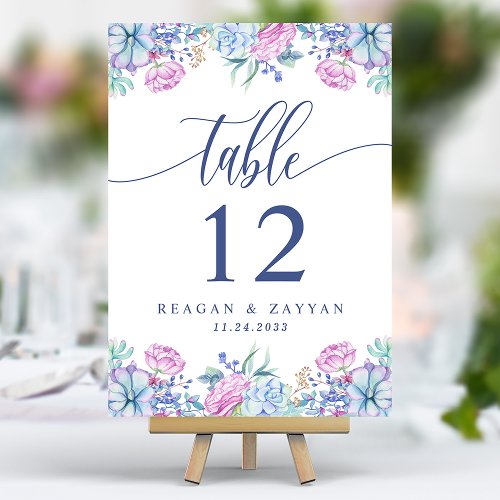 Watercolor Succulents Floral Chic Cactus Wedding Table Number
