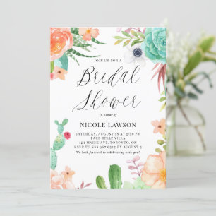 Watercolor Succulents Floral Fiesta Bridal Shower Invitation