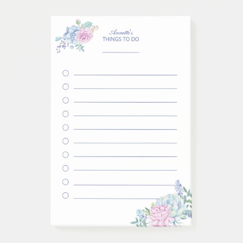 Watercolor Succulents Floral To Do List Post_it Notes