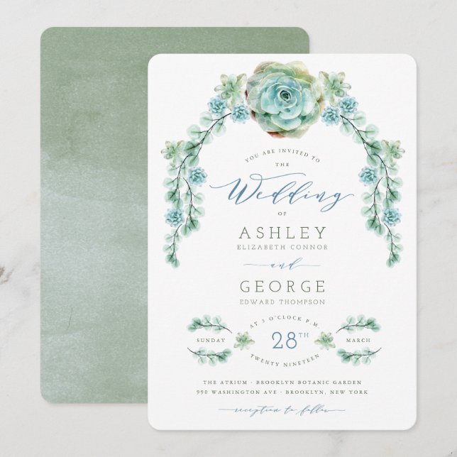 Watercolor Succulents Garden Spring Wedding Invite (Front/Back)