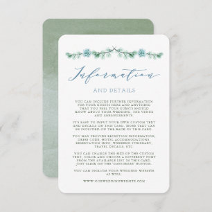 Watercolor Succulents Garden Wedding Info Card