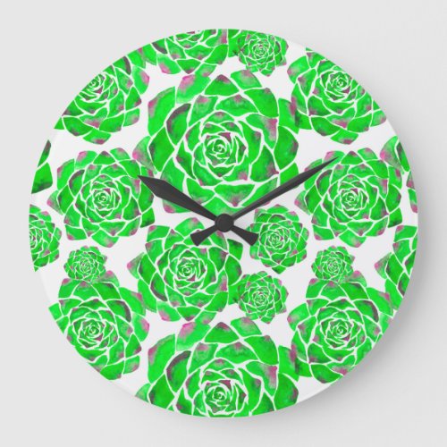 Watercolor succulents _ green large clock
