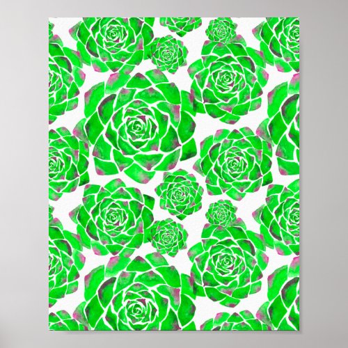 Watercolor succulents _ green poster