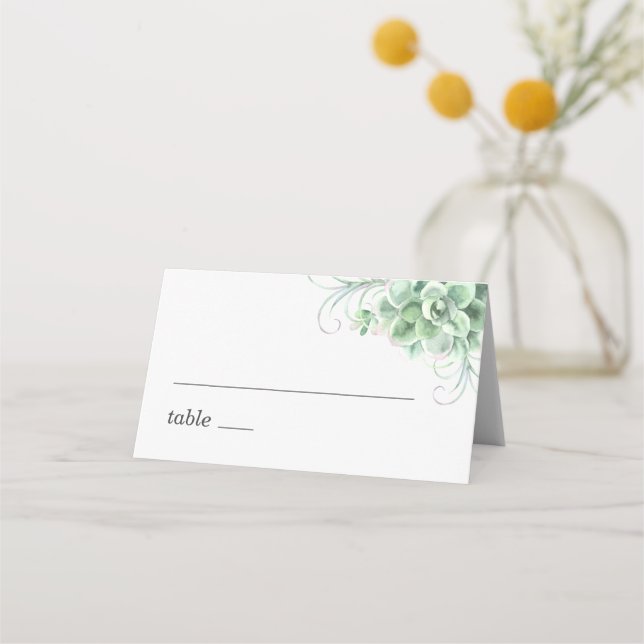 Watercolor succulents. Greenery cactus wedding Place Card (Front)