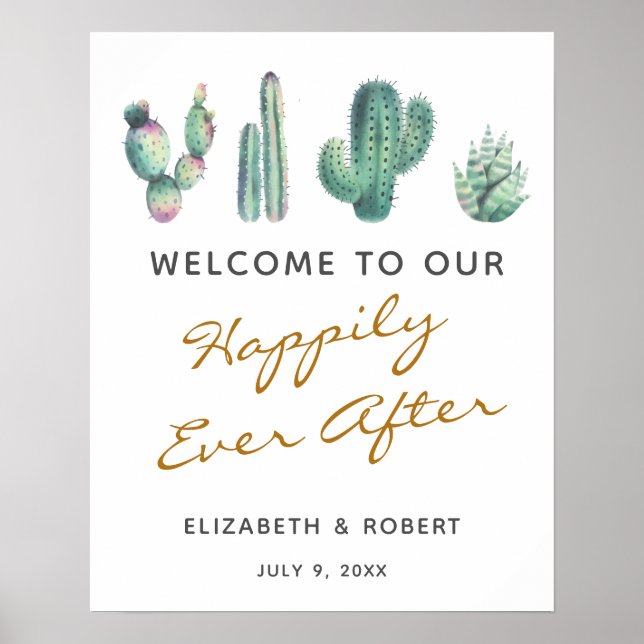 watercolor succulents happily ever after cactus poster (Front)