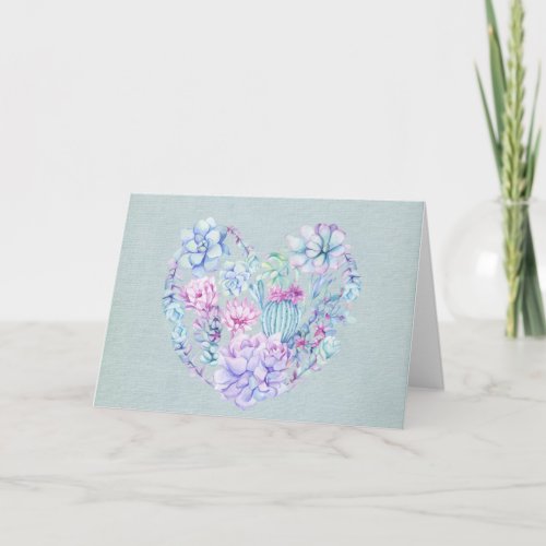 Watercolor Succulents Heart Greeting Card