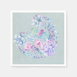 Watercolor Succulents Heart Napkins