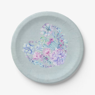 Watercolor Succulents Heart Paper Plates