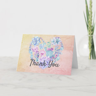 Watercolor Succulents Heart Thank You Card