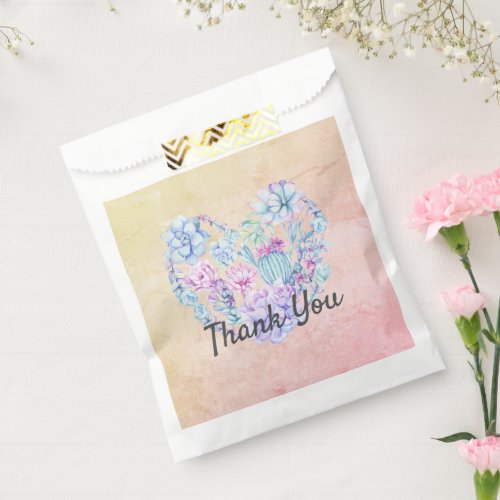 Watercolor Succulents Heart Thank You  Favor Bag