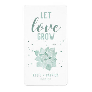 Watercolor Succulents Let Love Grow Wedding Favor Label