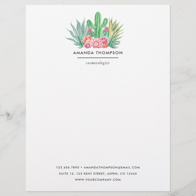 Watercolor Succulents Letterhead (Front)