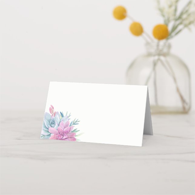 Watercolor Succulents Modern Elegant Place Card (Front)