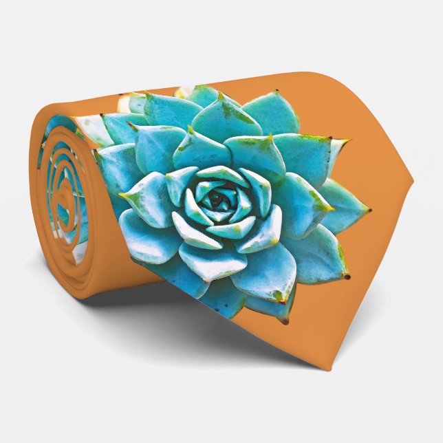 Watercolor Succulents on Orange Neck Tie (Rolled)