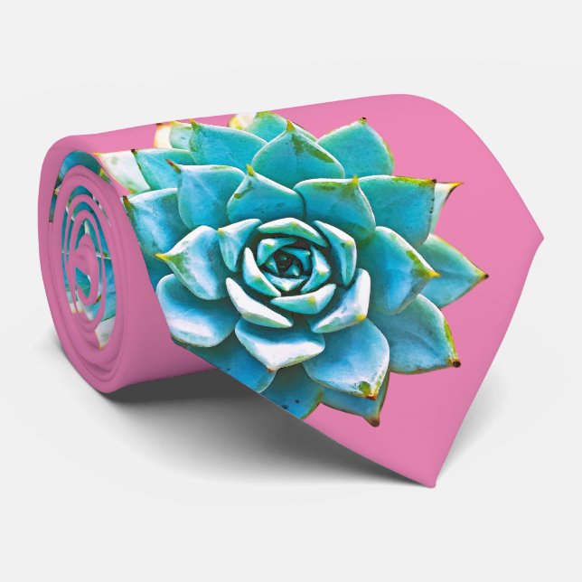 Watercolor Succulents on Pink Neck Tie (Rolled)