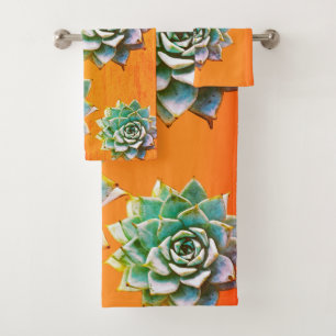 Watercolor Succulents on Terracotta Bath Towel Set