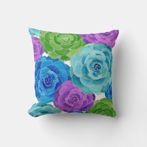 Watercolor Succulents Pattern Throw Pillow