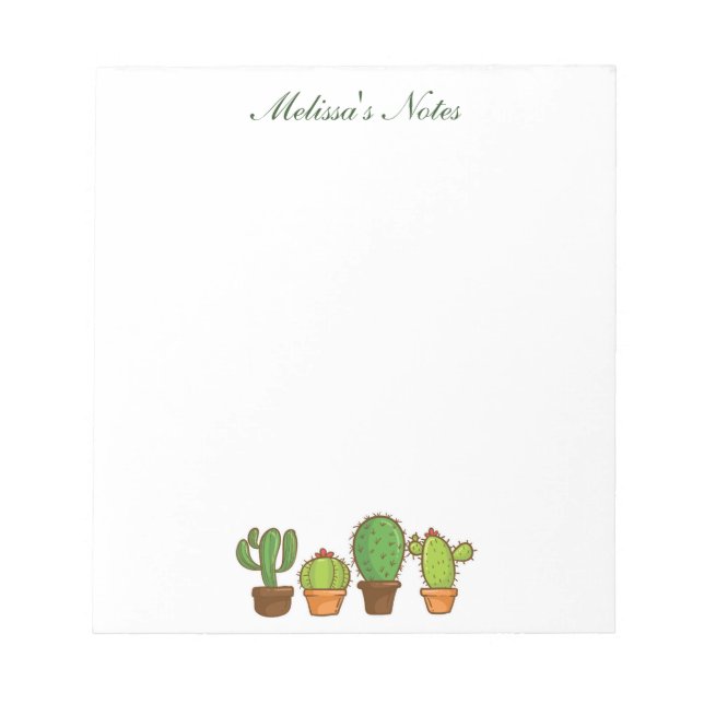 Watercolor Succulents Personalized Boho Greenery Notepad (Front)