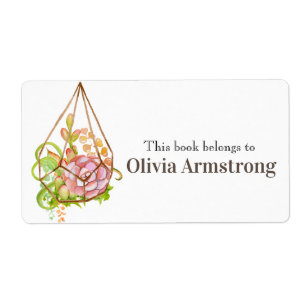 Watercolor Succulents Personalized Book Belongs To Label